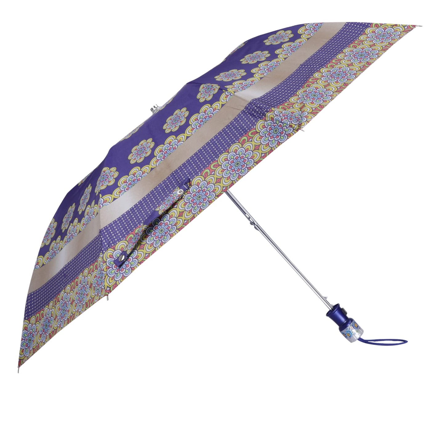 Folding Umbrella - Waterproof, Floral Design, Auto Open | Includes Strap | Octagonal Shape | Marina Violet