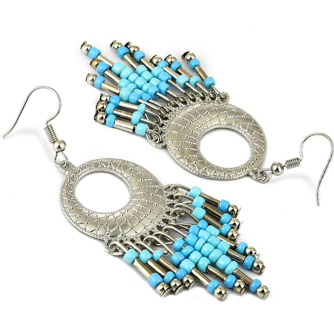 Yellow Chimes blue dangle earrings - Casual outfit