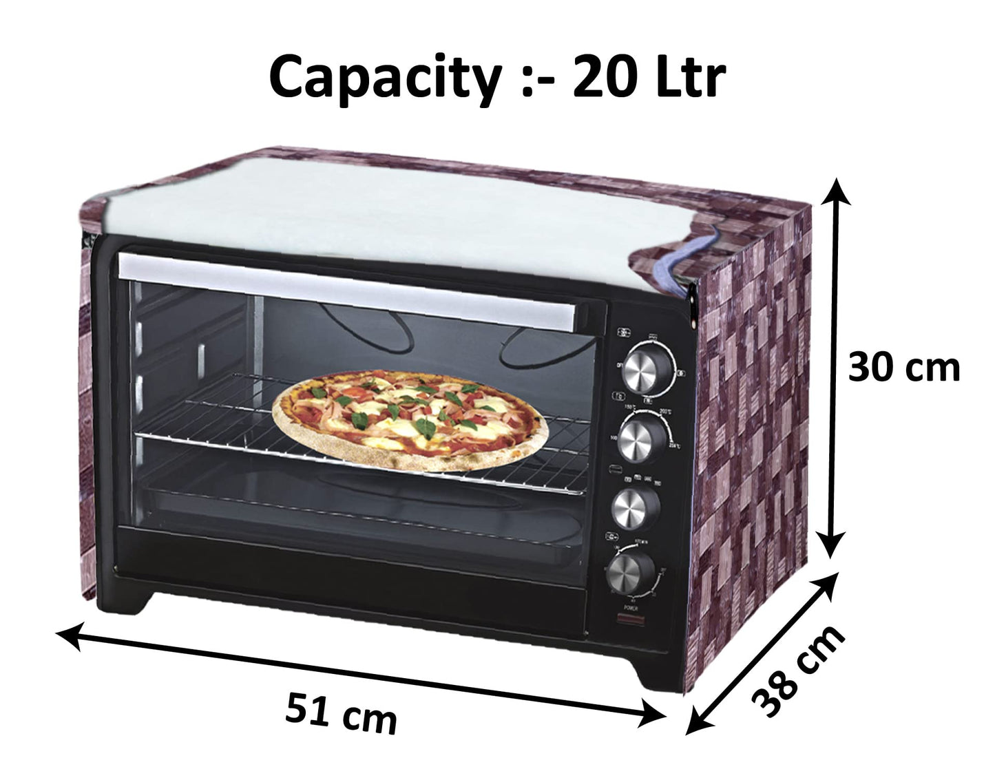 Microwave Oven Cover - PVC, 3D Check Print | Rectangular | 20 Ltr | Brown | Standard Size