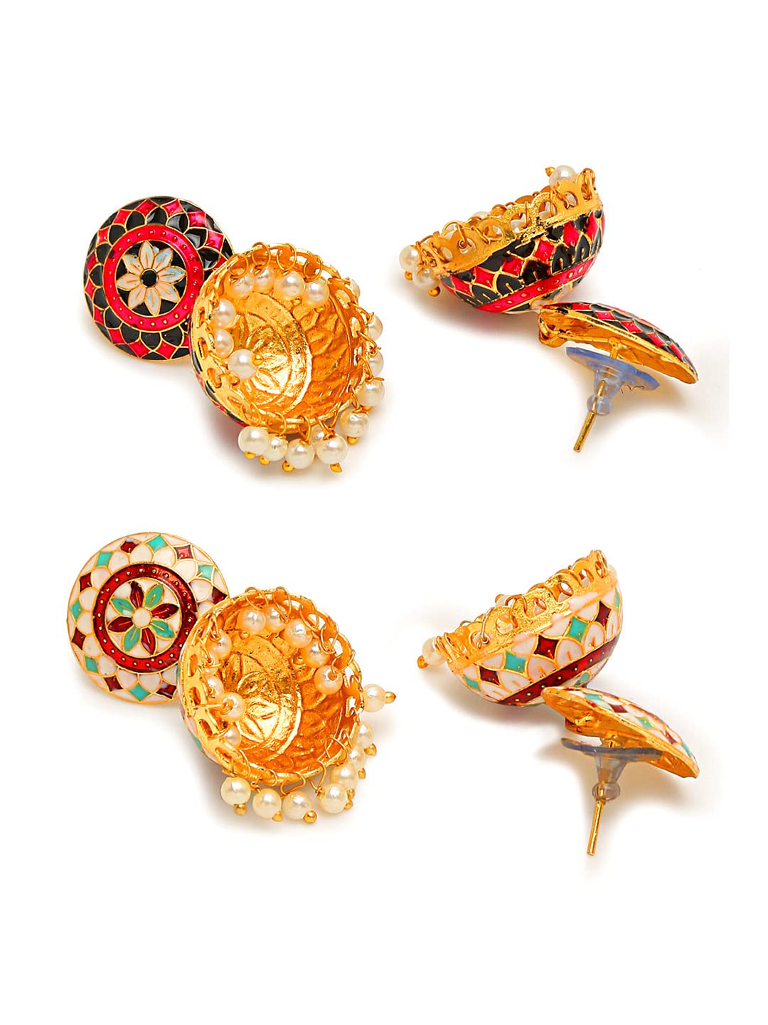 Yellow Chimes Meenakari Jumka Earrings - Beautiful antique design for accessories