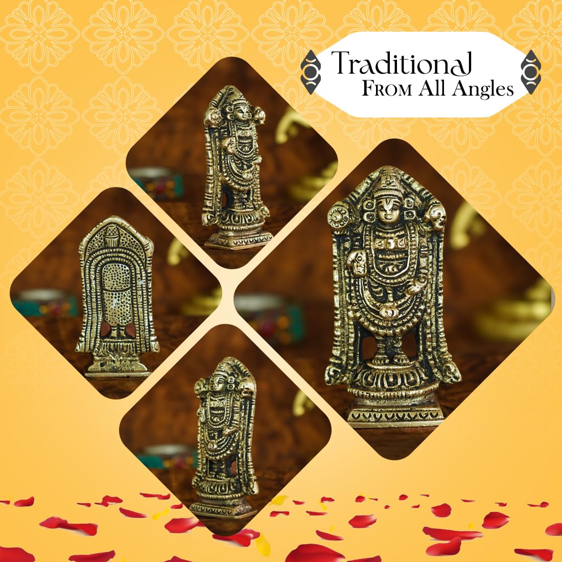 Brass Tirupati Balaji Idol - Traditional Design for Home Décor & Office Desk | 8.0 cm | Polished Brass