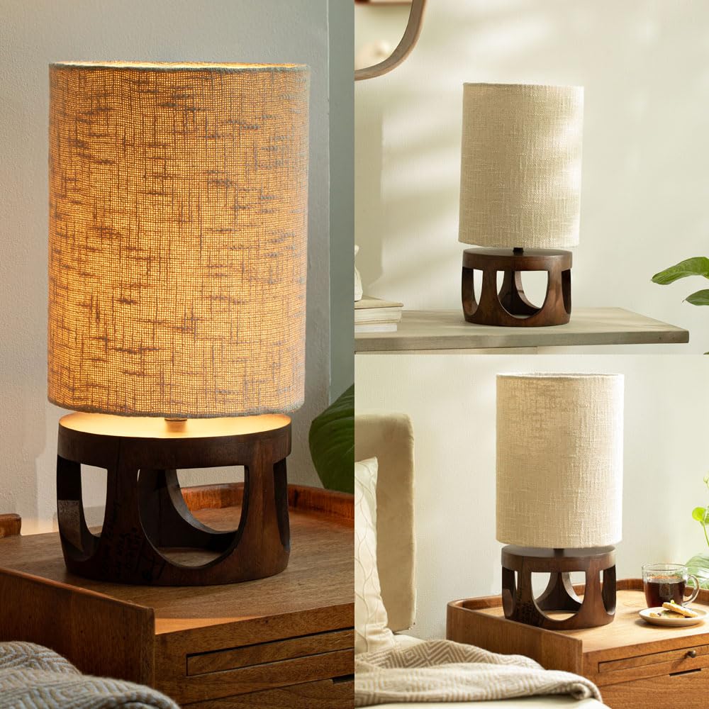 Ellementry Gren Wooden Table Lamp for Bedroom | Bedside Lamp for Bedroom| Eco- Friendly Table Lamp for Living Room | Sustainable Home D�cor Items | Bedroom D�cor | Walnut