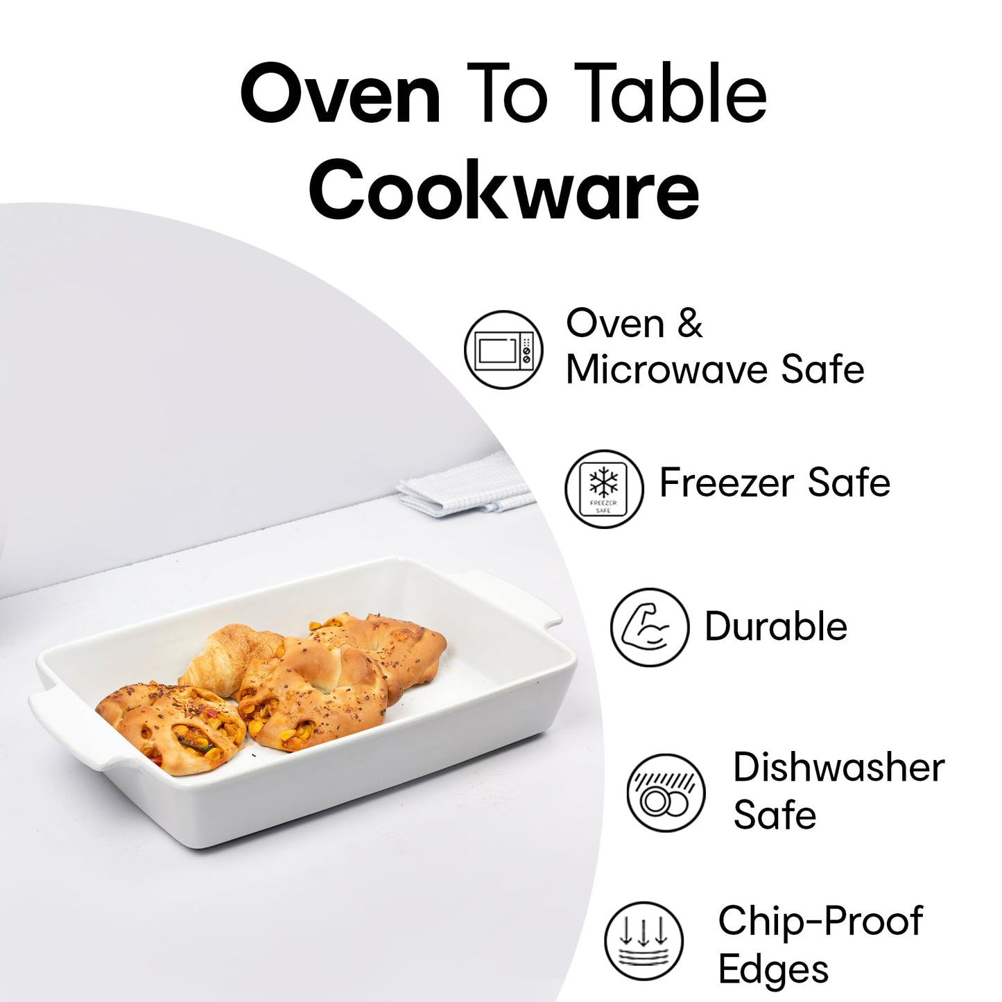 Anko Stoneware Rectangular Baking Tray | Oven, Dishwasher, Microwave-Safe Baking Dish | Oven to Table Cookware for Kitchen | White | 6.7 (H) x 43(W) x 24.5 (D) Cms