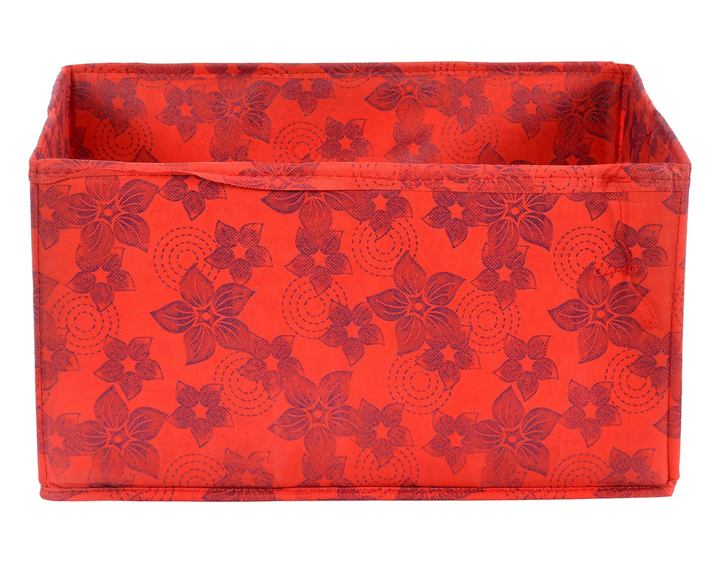 Multipurpose Rectangular Storage Box - Foldable, Durable | 1 Compartment | Flower Print | Red