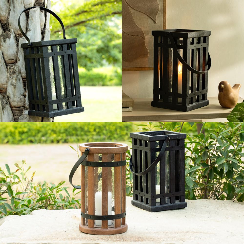 Ellementry Kori Wooden Round Lantern (Black) | Decorative Candle Holder Stands for Balcony and Garden | Hanging Lamps for Home Decoration | Aesthetic Lalten for Vintage Christmas Decor and Gifts