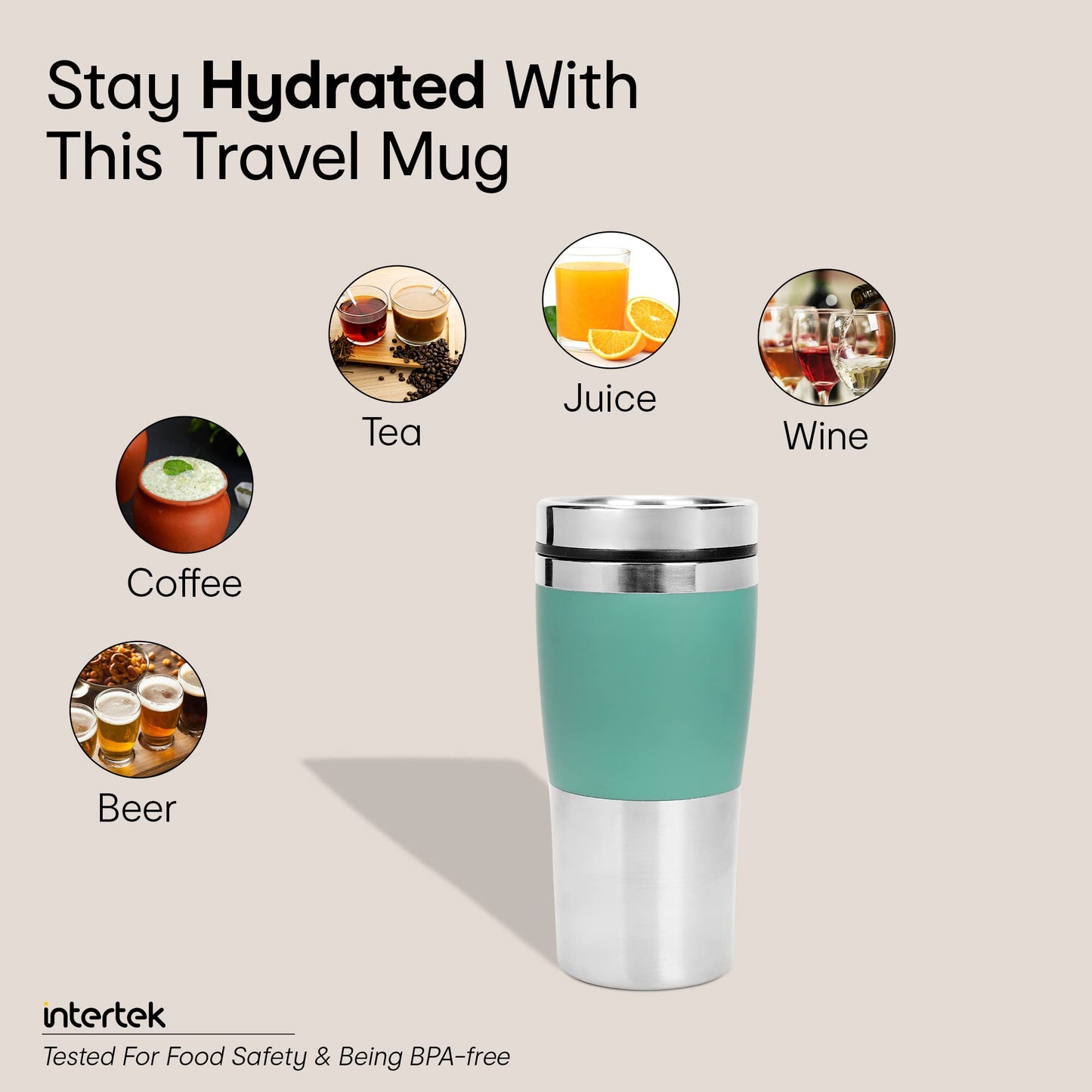 450 ML Insulated Travel Mug - BPA Free, Leak Proof | Double Wall Stainless Steel | Keeps Drinks Hot/Cold | Green
