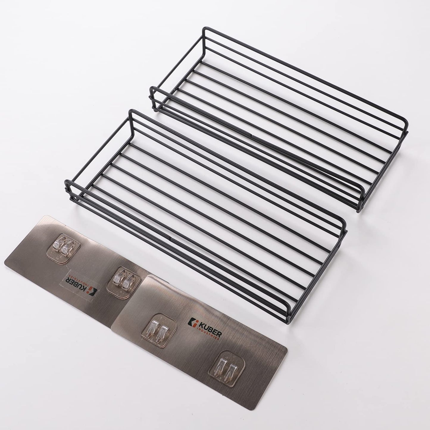 Kuber Industries Stainless Steel Bathroom & Kitchen Organizer Rack|Multipurpose Wall Shelves Non-Toxic|Storage Racks & Shelves for Bathroom & Kitchen|HR-14|Set of 2|Black (Pack of 4)