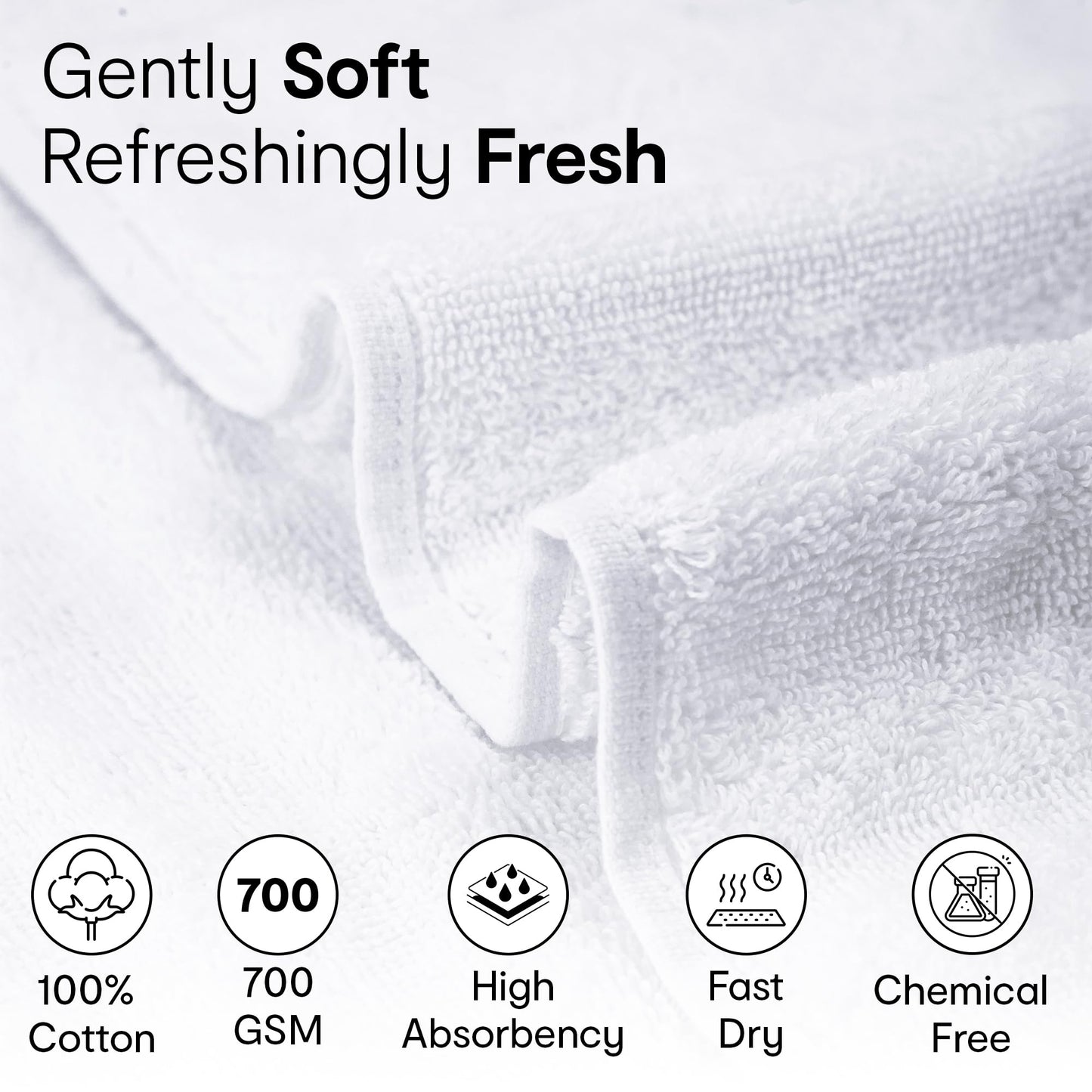 Pack of 4: 100% Cotton Face Towels - Ribbed, Soft, Ultra Absorbent, Quick-Dry | 33x33 cm | White | 700 GSM