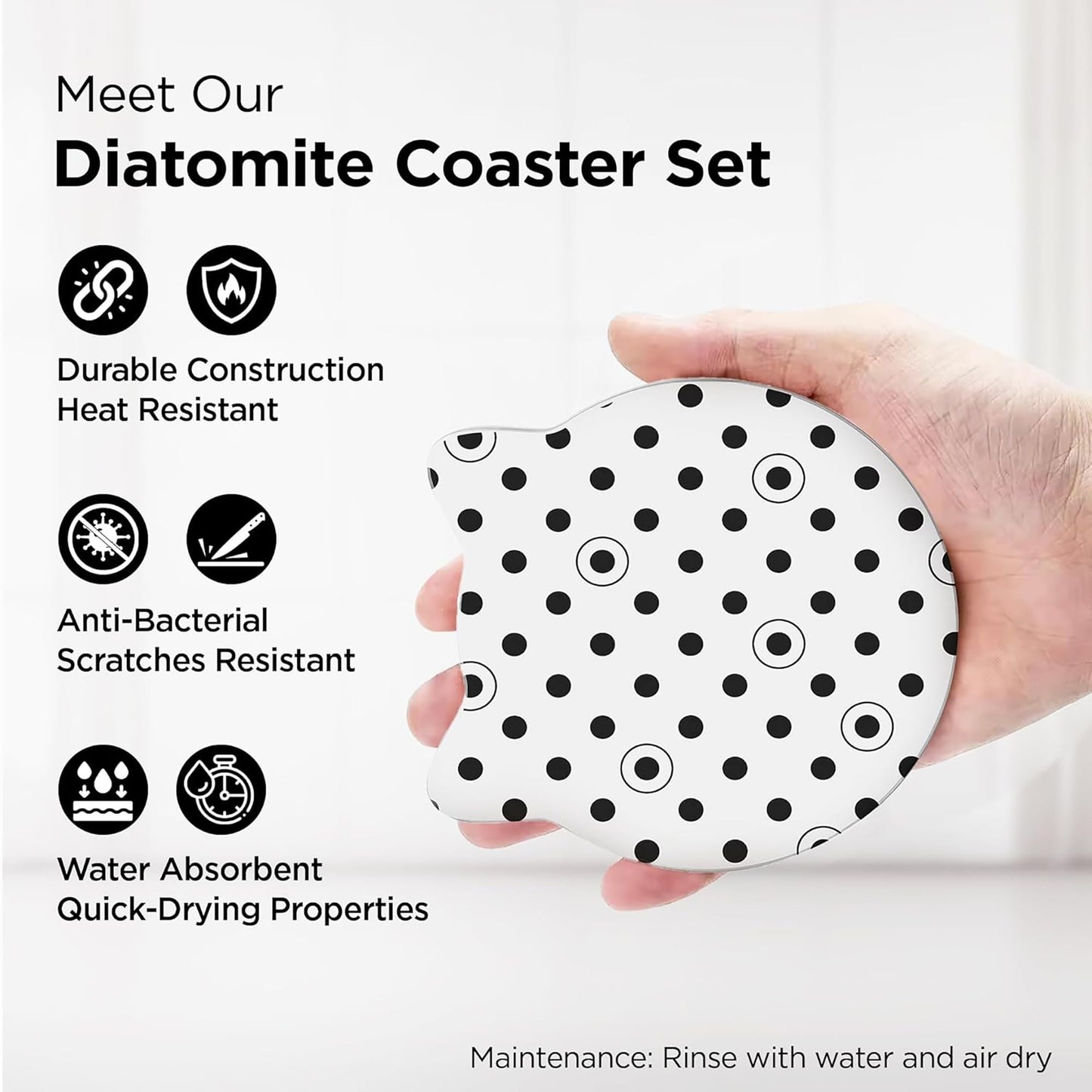 18 Pcs: Anti-Skid Tea Coaster Set - Water Absorbing, Round | Includes Holder | Black & White | Size: Standard