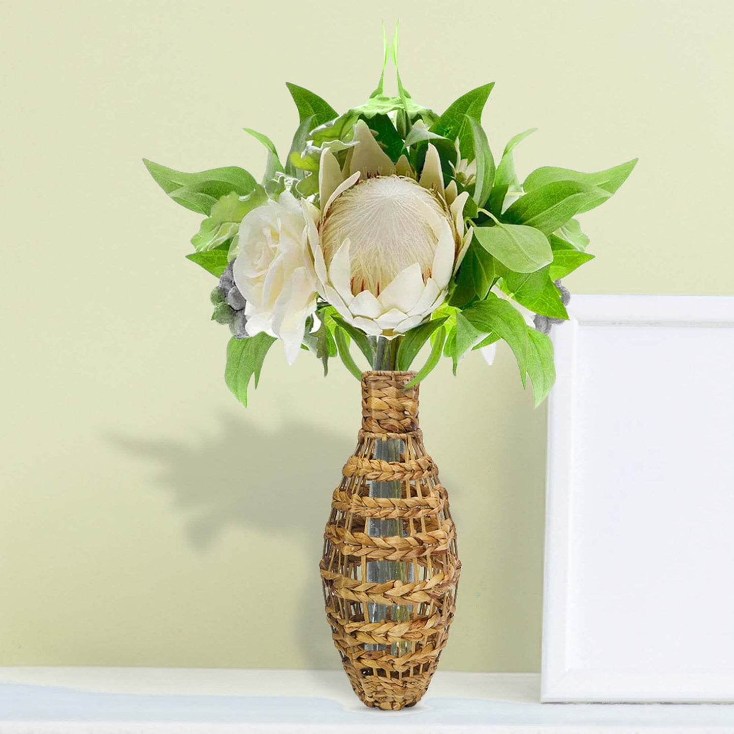 Anko Rattan & Water Hyacinth Grass Flower Vases for Home Decor | Flower Vase for Living Room, Bedroom, Office | Show Pieces for Home Decor, Houswarming Gifts for New Home | 45x18cm