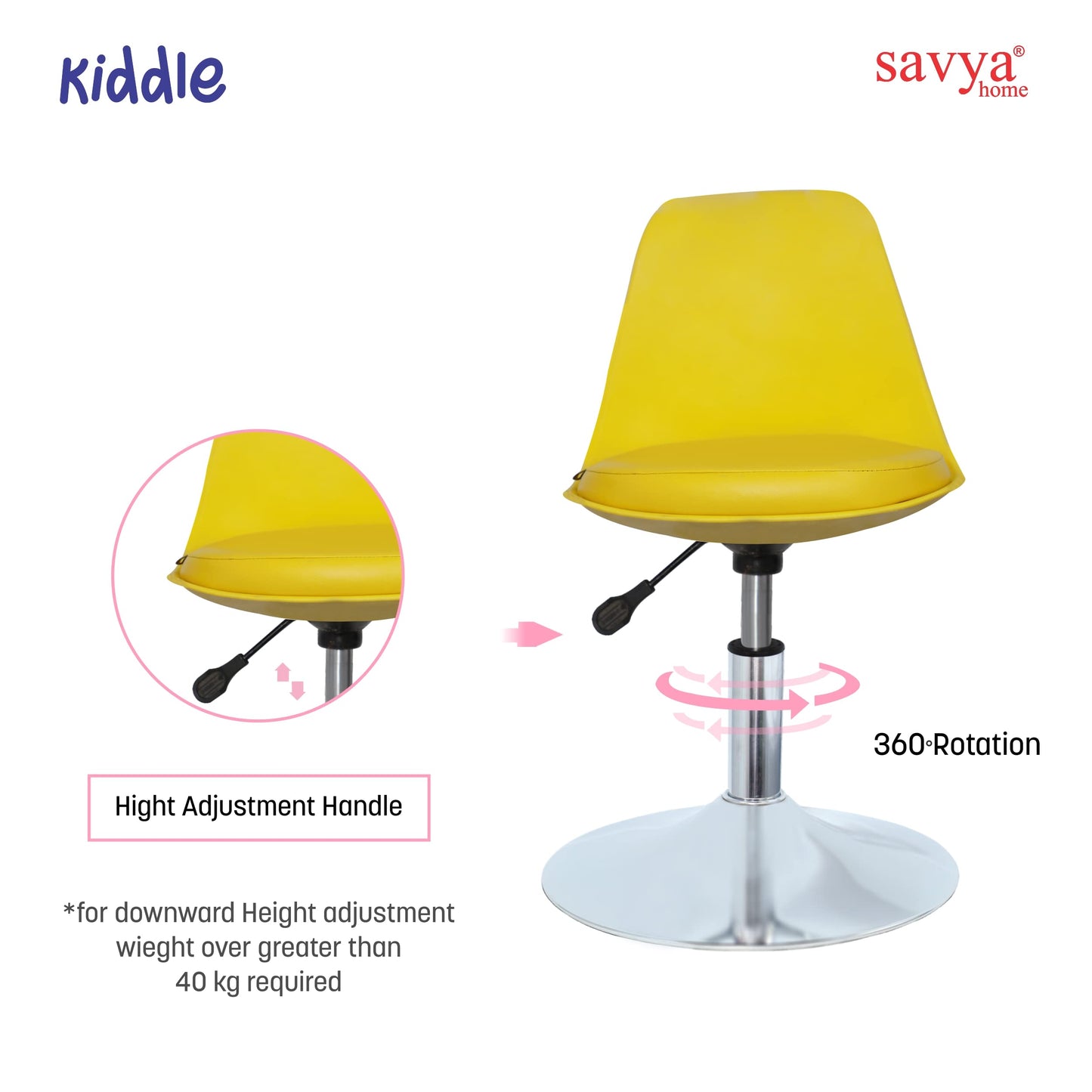 Kiddle Desk Chair - Revolving, Height Adjustable, Cushioned | 1 Chair, Easy Assembly | Yellow