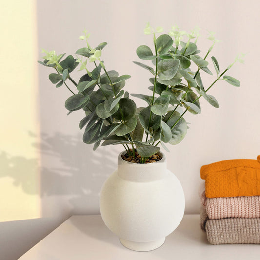 Artificial Eucalyptus Plant with White Vase | Decorative Potted Plant for Home & Office | Natural Look