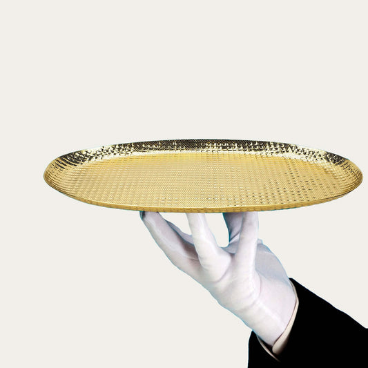 Single: Aluminum Hammered Gold Look Platter | Unique, Food Safe Tray | 41cm x 22cm x 2.5cm | Gold