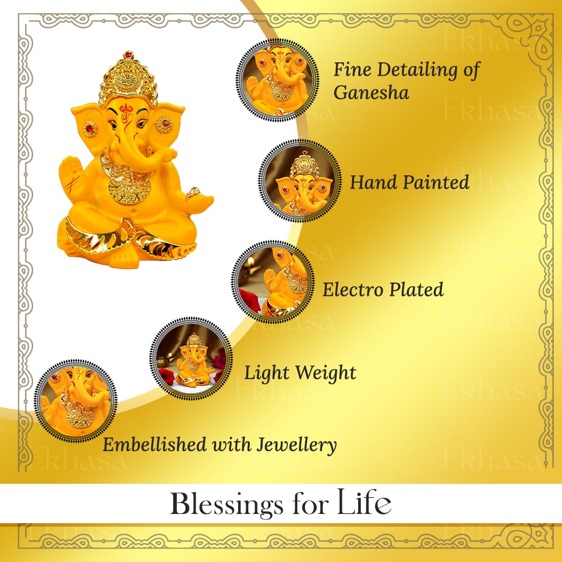 Ganesh Idol for Car Dashboard & Home Decor | Traditional Mango Resin | Perfect for Office & Housewarming