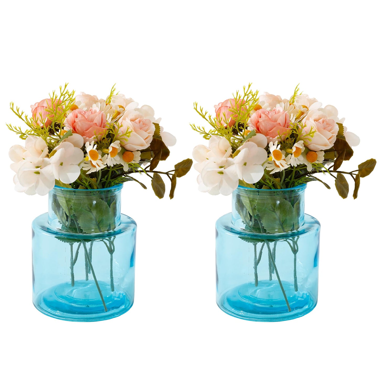 UMAI Glass Vase for Home Decor (2Pcs- 12cm) |Center Table Decorative Items| Flower Vases For Home Decor| Dining Table Decorative Items| Transparent Flower Vase For Living Room, Office, Bookshelf- Blue