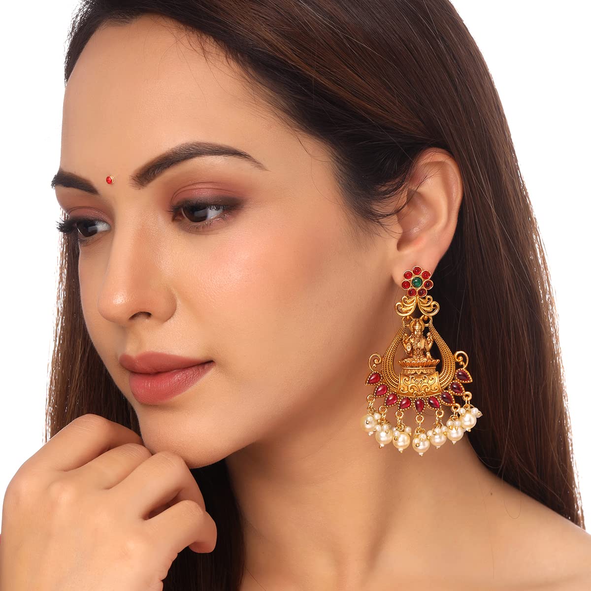 Yellow Chimes pink stone earrings - festive wear