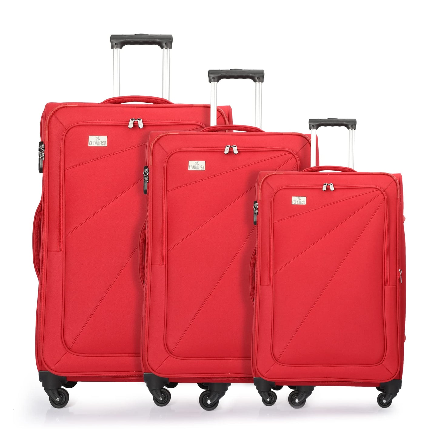 Combo of 3: Polyester Softcase Suitcases - Varied Sizes, Four Wheel Trolley Bags | Red | 76, 68, 56 cm