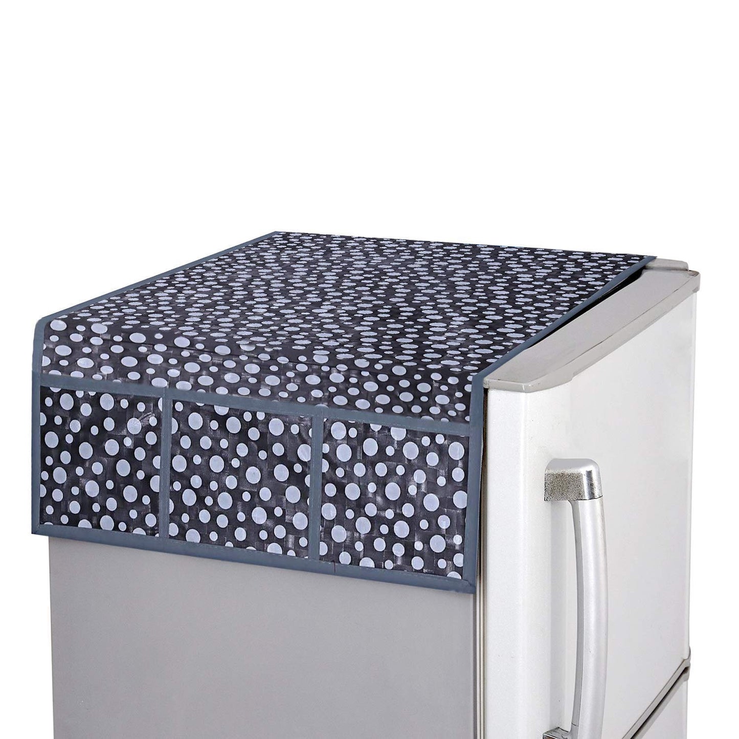 Kuber Industries PVC Dots Design Combo of 3 Pieces Fridge Mats, 2 Piece Handle Cover and 1 Pc Fridge Top Cover- Grey (CTKTC024463)