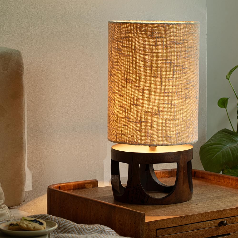 Ellementry Gren Wooden Table Lamp for Bedroom | Bedside Lamp for Bedroom| Eco- Friendly Table Lamp for Living Room | Sustainable Home D�cor Items | Bedroom D�cor | Walnut