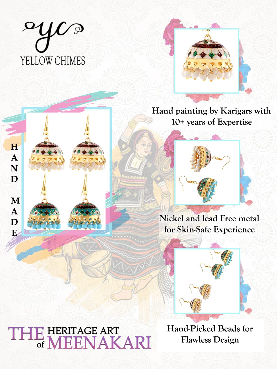 Yellow Chimes traditional jhumkis - anniversary gift for wife
