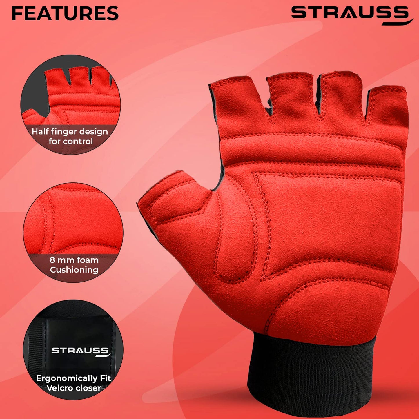 Strauss Sports gym gloves - weightlifting protection