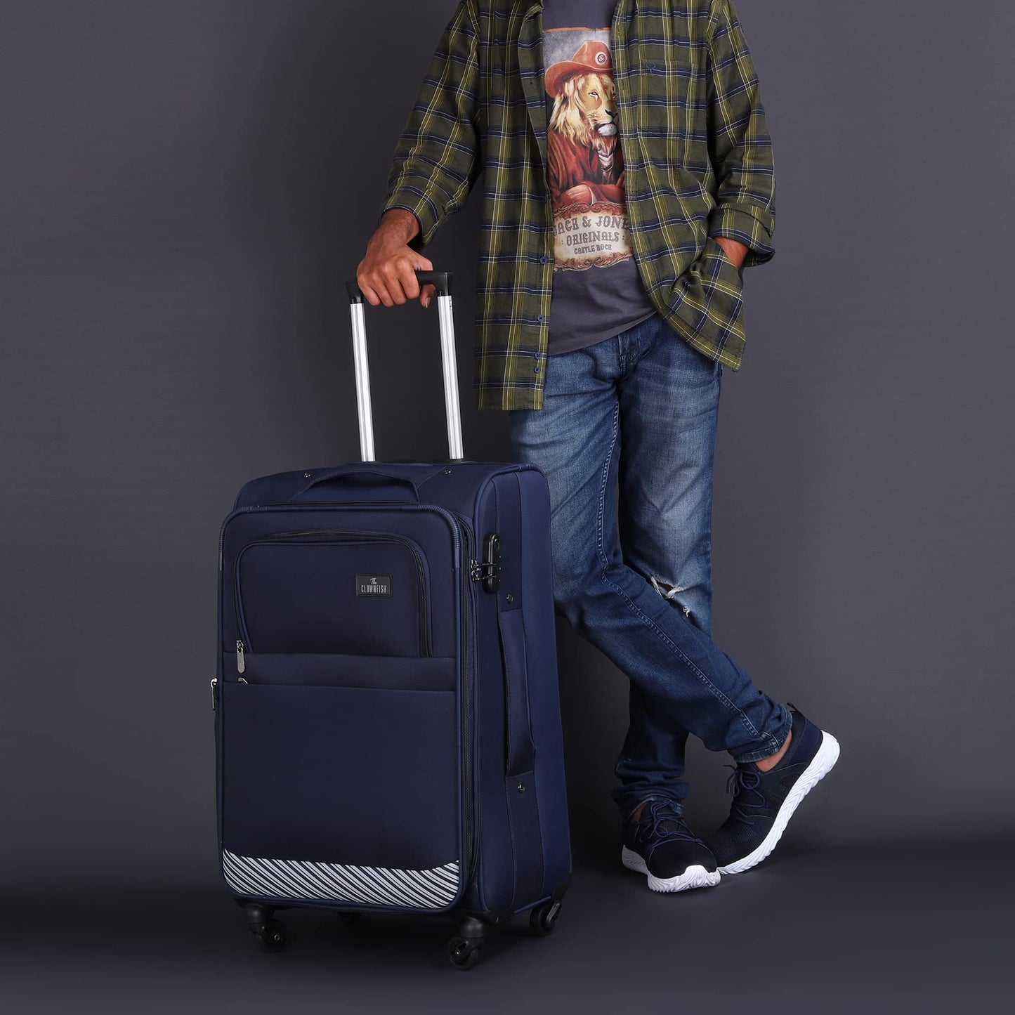 Small Size: Polyester Soft Case Trolley Suitcase with Four Wheels | Easy Maneuverability | 67 cm | Navy Blue