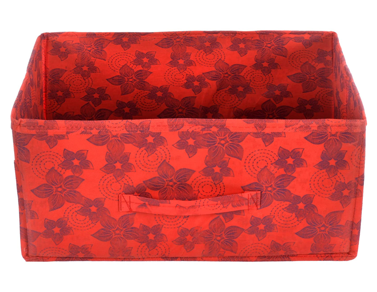 Multipurpose Rectangular Storage Box - Foldable, Durable | 1 Compartment | Flower Print | Red