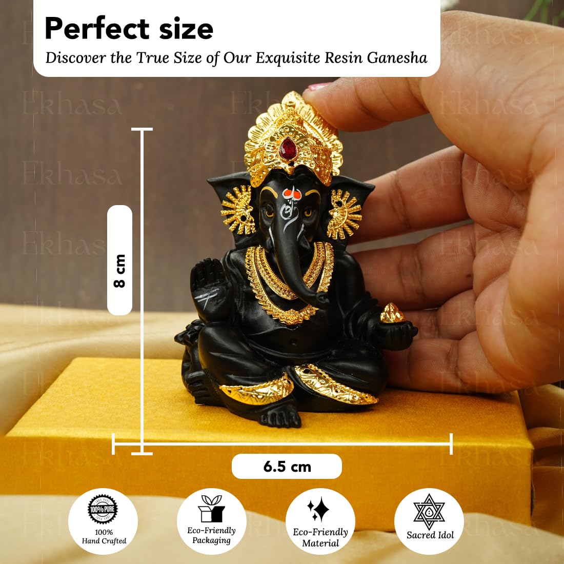 Ganesh Idol for Car Dashboard - Traditional Resin Ganesha Statue | Perfect for Home & Office Decor | Black