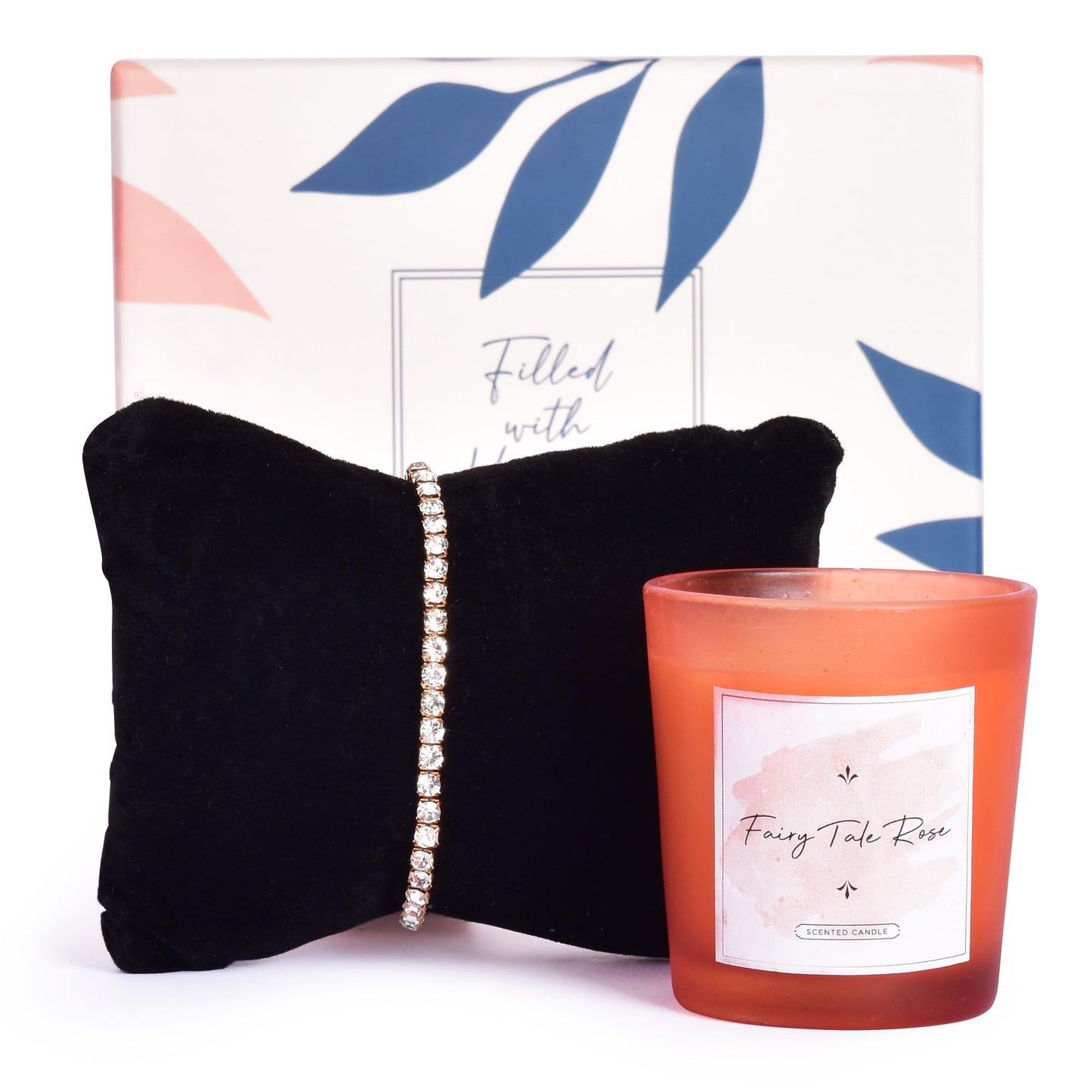 Gift Set: Candle & Stone Studded Bracelet | Long Lasting Rose Scent | For Birthday & Anniversary | Box of 2