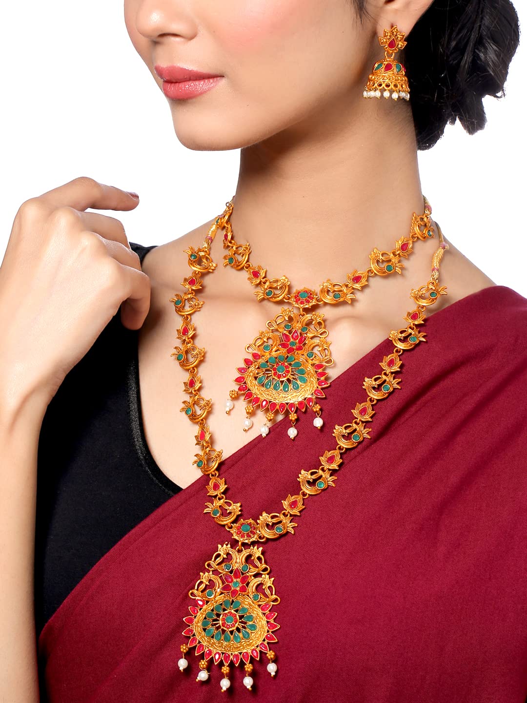 Yellow Chimes Gold-Plated Temple Necklace Set - Elegant Designing
