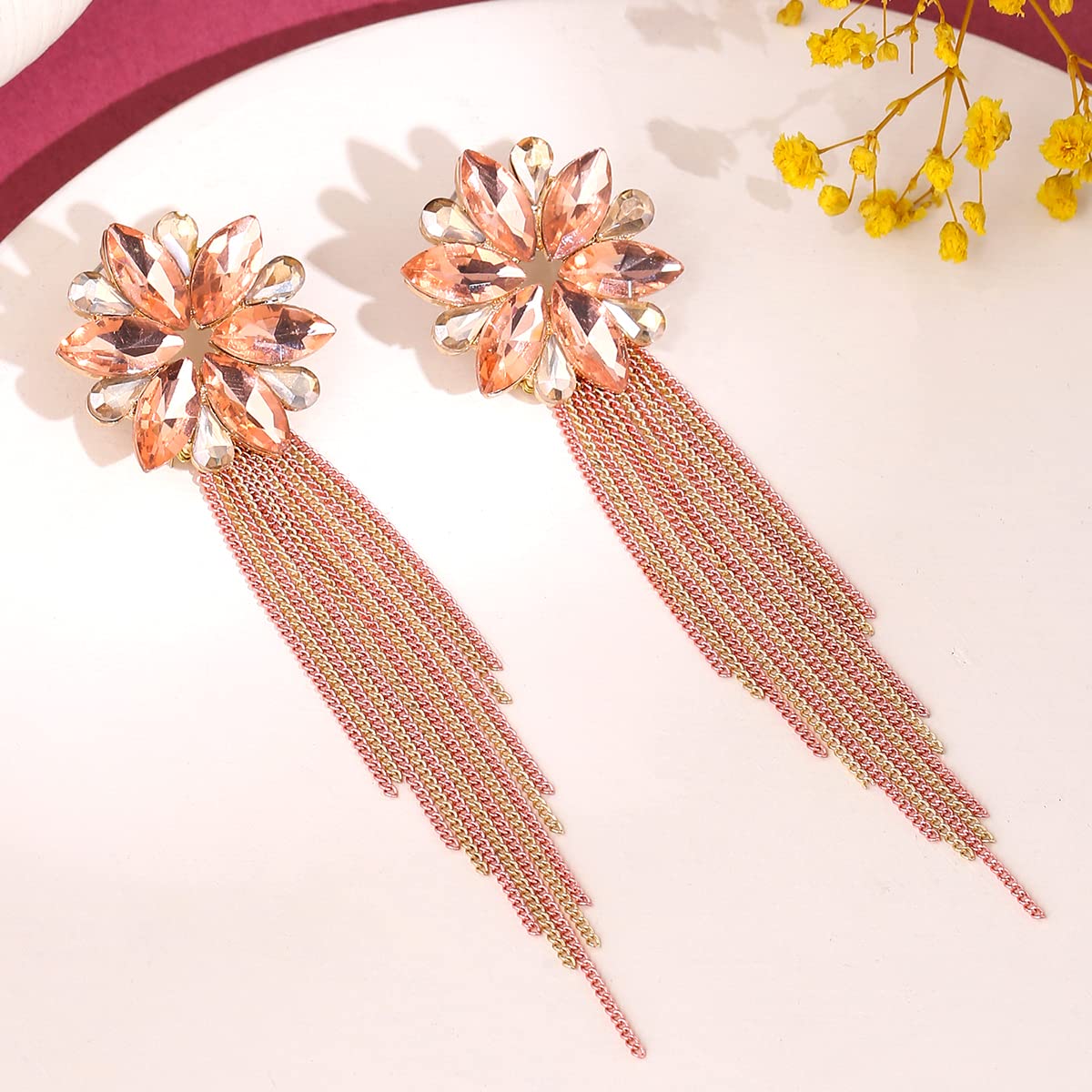 Yellow Chimes earrings - elegant pink danglers for women