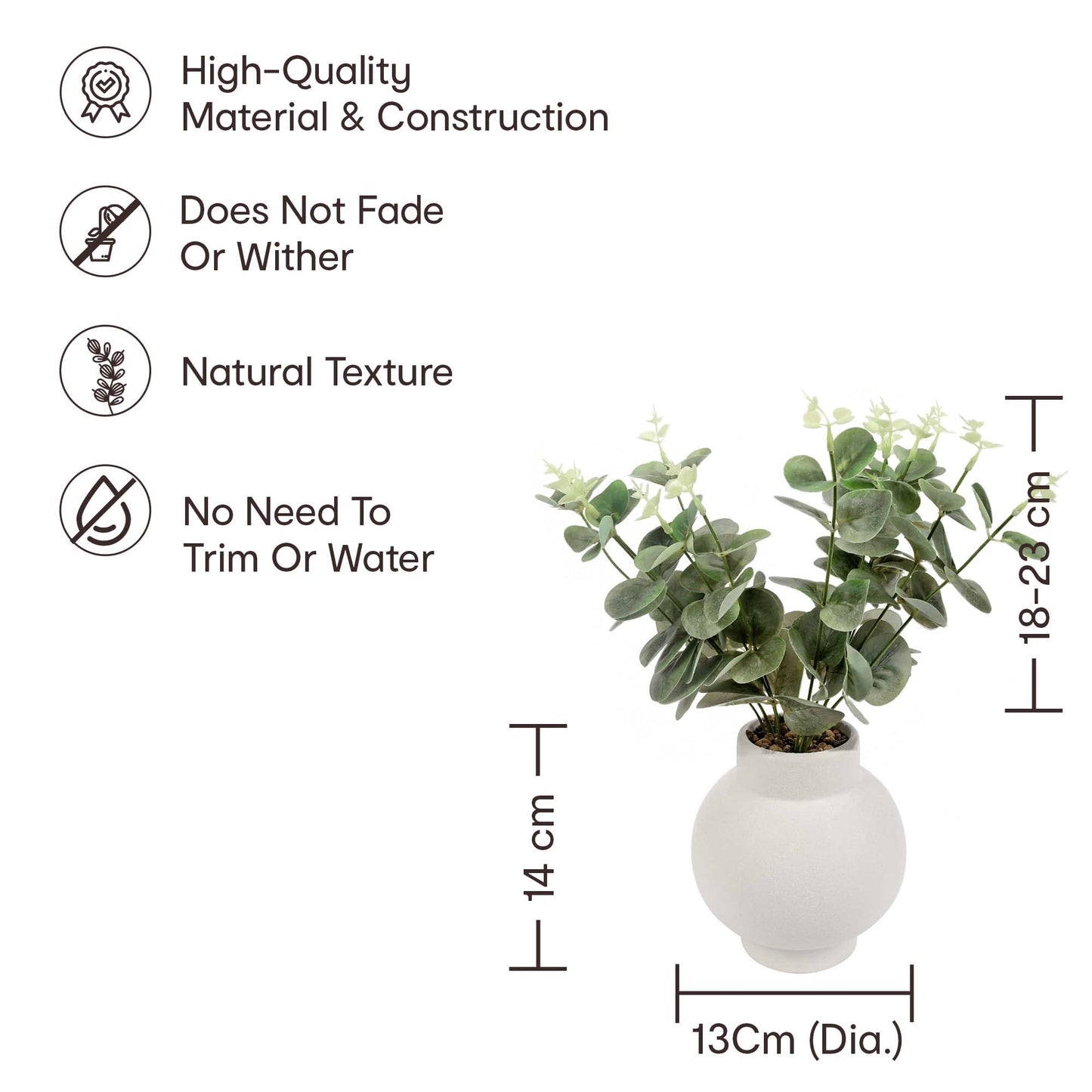 Artificial Eucalyptus Plant with White Vase | Decorative Potted Plant for Home & Office | Natural Look