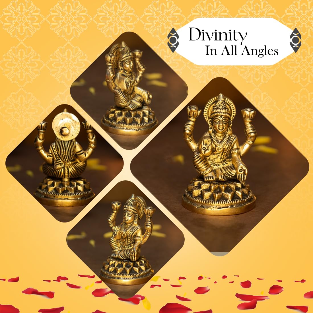 Combo: 100% Pure Brass Lakshmi Devi Idol & Tealight Candle Holder | Pooja Room, Home Decor | 8.4 CM | Gold