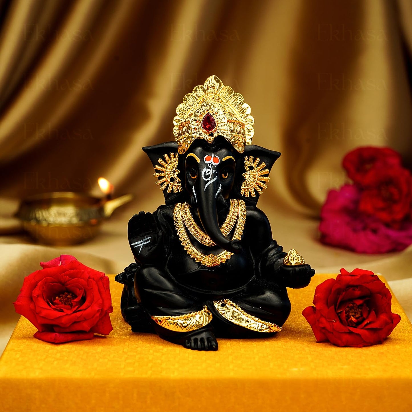 Ganesh Idol for Car Dashboard - Traditional Resin Ganesha Statue | Perfect for Home & Office Decor | Black