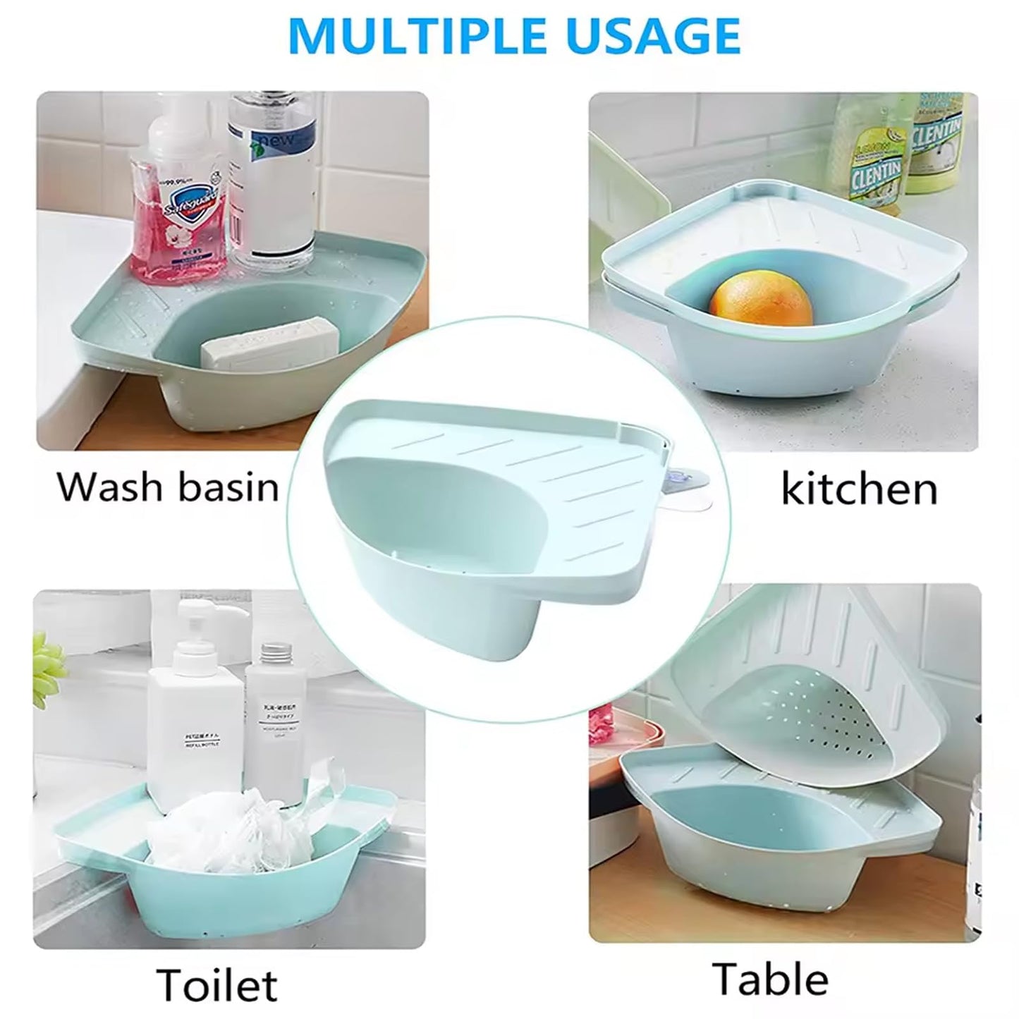 Kuber Industries Kitchen Sink Stand | Food Strainer Stand for Kitchen | Vegetable-Fruit Drainer Holder | Sink Stopper Shifter for Kitchen | Multipupose Kitchen Sink Stand | TM20002BL | Blue