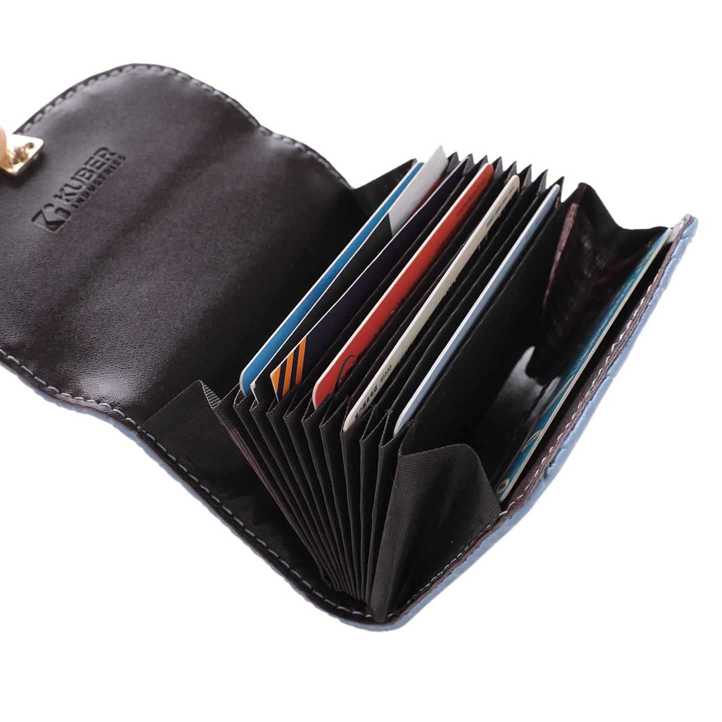 Kuber Industries Wallet for Women/Men | Card Holder for Men & Women | Leather Wallet for ID, Visiting Card, Business Card, ATM Card Holder | Slim Wallet | Button Closure, Blue