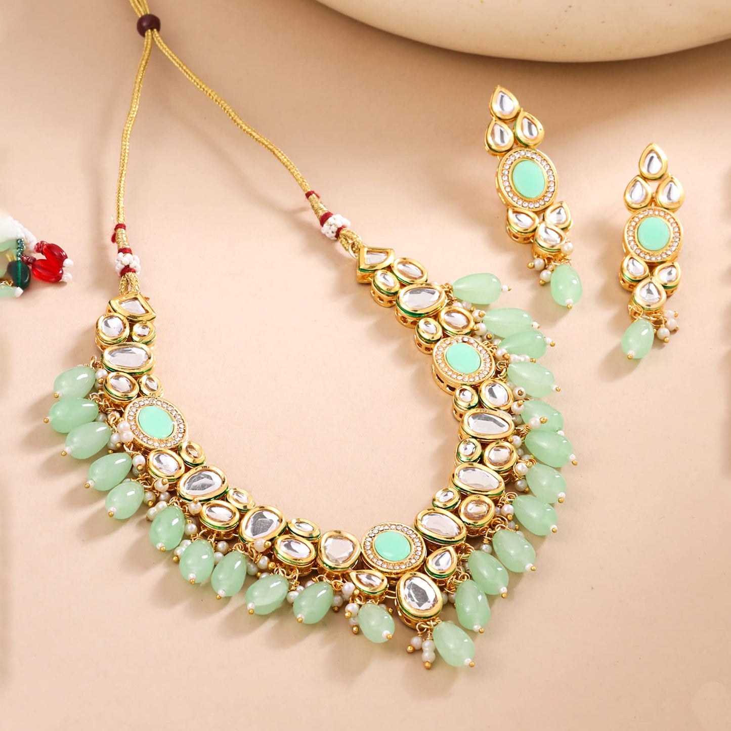 Yellow Chimes Kundan Necklace Set - Perfect for Weddings