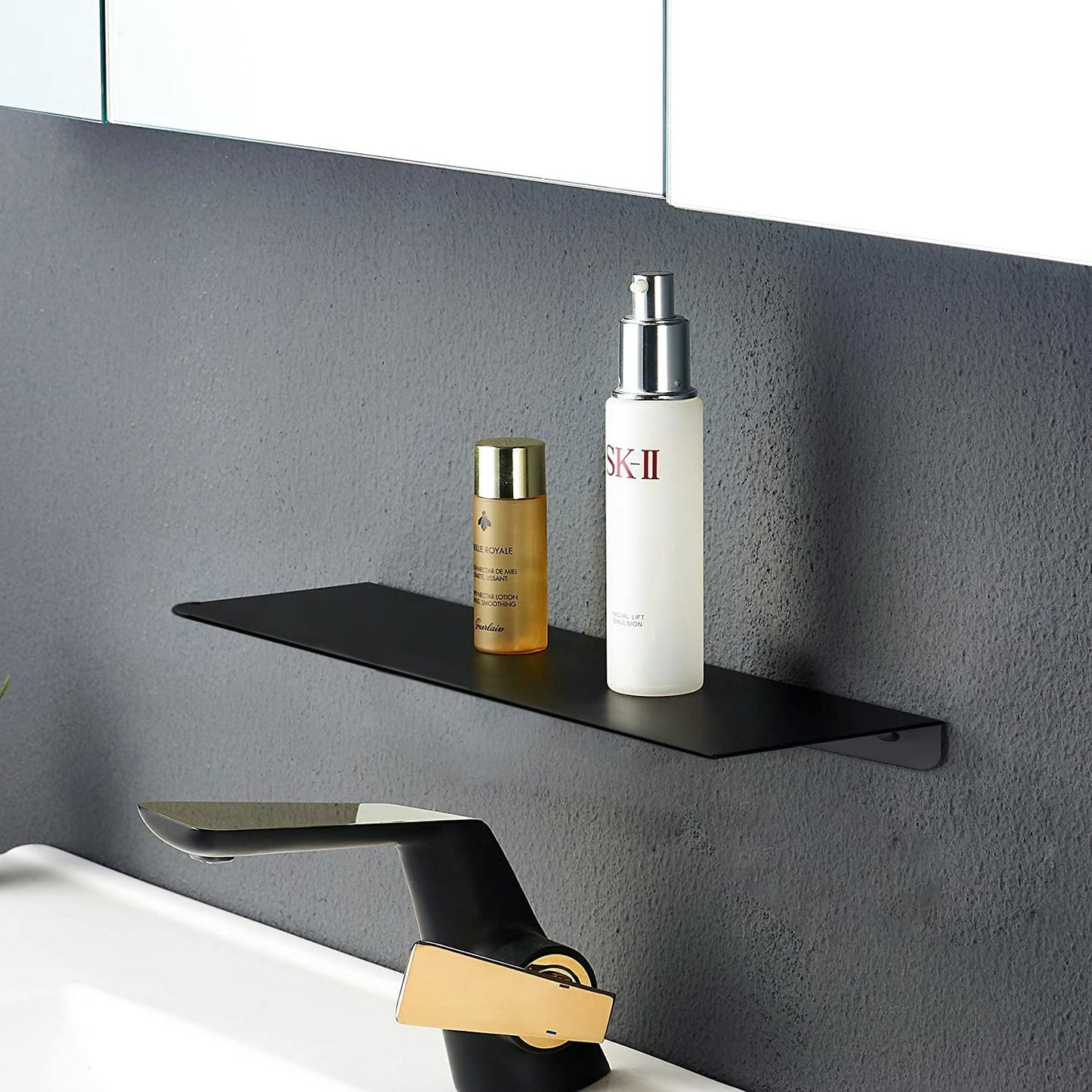 Plantex Aluminium Bathroom Shelf/Floating Shelf/Wall Mounted Shelf for Bathroom/Kitchen/Living Room/Bathroom Organiser (18x5 inches, Black, Powder Coated)