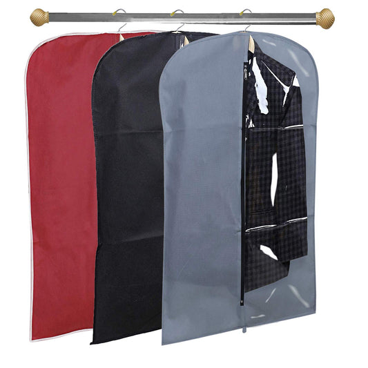 Pack of 3 Half Transparent Blazer Suit Covers | Zipper Closure & Hook | 94x61 CM | Grey, Black, Maroon