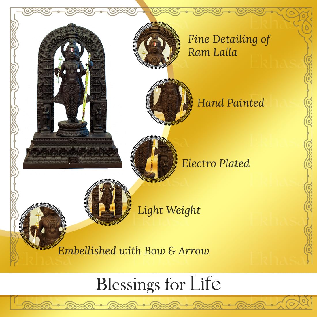 Ekhasa Ram Lalla Idol | Ayodhya Ram Lala Murti Exact Replica | Shri Ramlala Statue | Shree Ram Bhagwan Murti for Car Dashboard, Home, Pooja Temple, Gift | Lord Rama Idol | Sri Ramlalla (5 inch)