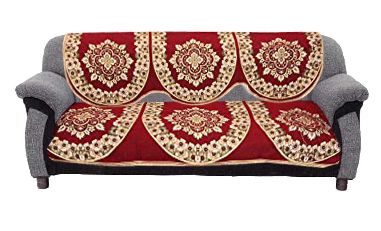 6 Piece Cotton Sofa Cover Set - Floral, Washable | Standard Size | Maroon | For Sofa & Chair