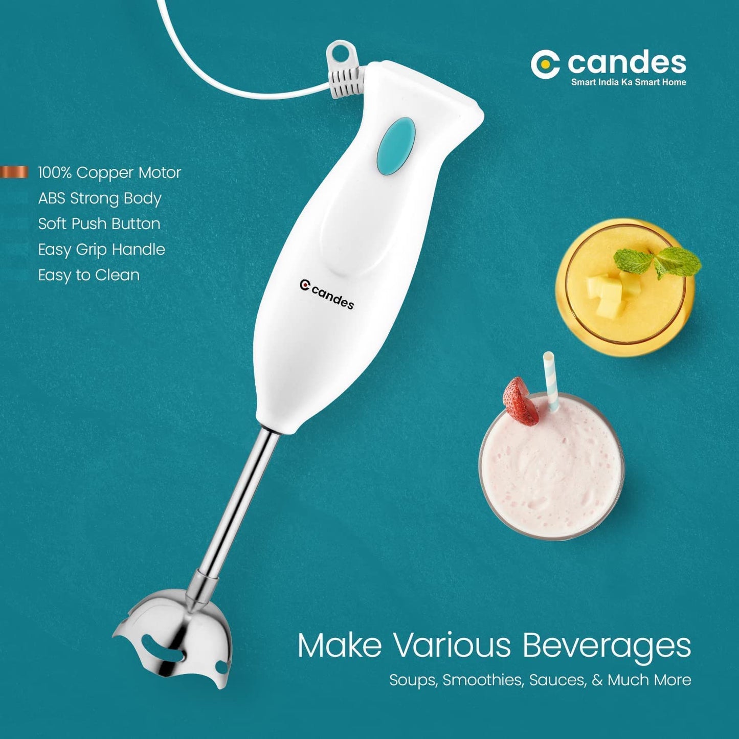 Candes ABS Plastic Handywg Hand Blender 250 Watts,1 Year Warranty,White-Green