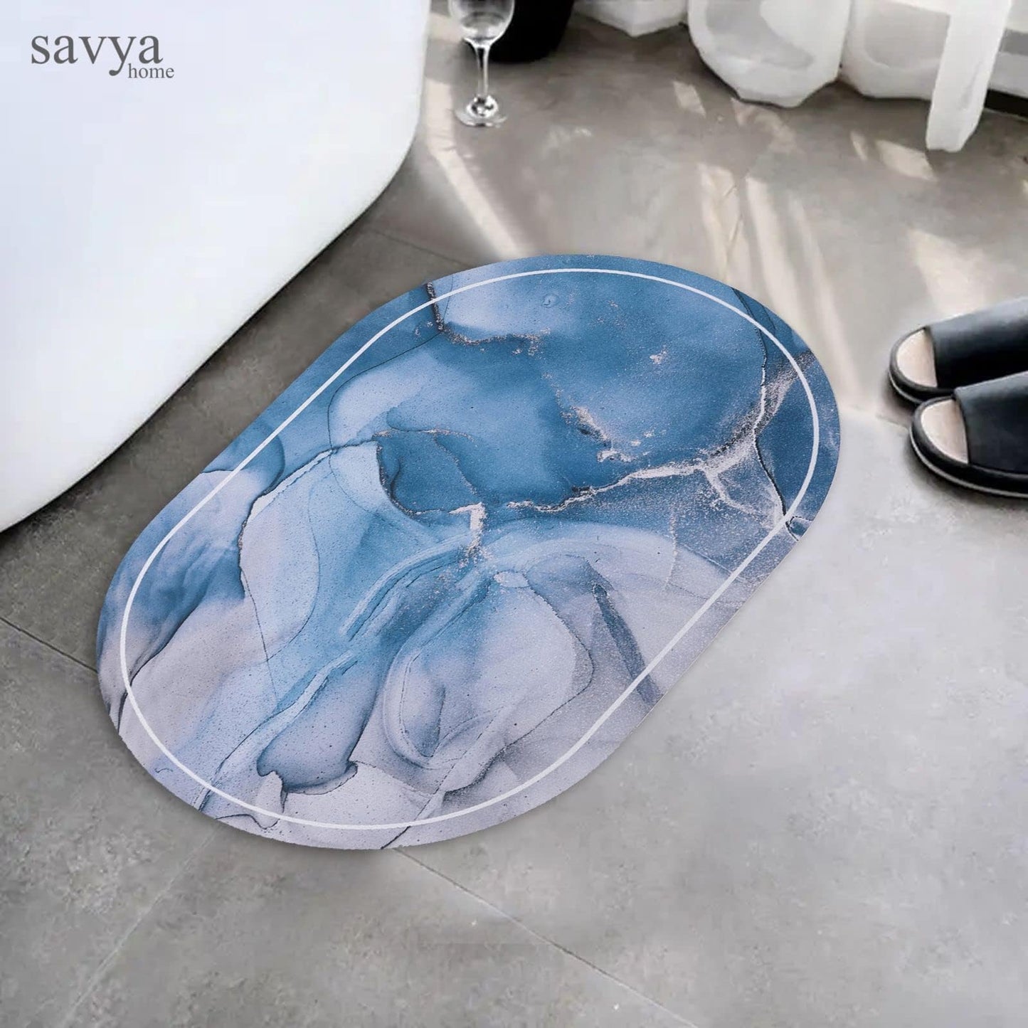 Pack of 2: Anti-Skid Polypropylene Bathroom Mats | Multipurpose for Living Room, Kitchen | 60 x 40cm | Metallic & Bluish