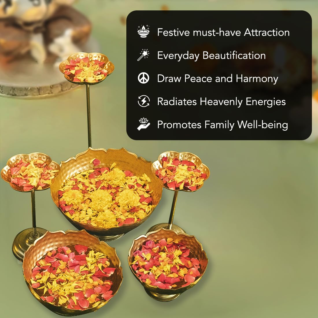 Ekhasa Big Combo Pack Taj Urli Bowl Stand for Home Décor and Decorative Items (Includes 3 Bowls + 3 Stands) | Floating Flowers Water Bowl for Diwali Pooja and Other Festivals Decoration