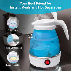 The Better Home FUMATO 600ml Foldable Electric Kettle for Hot Water 600W | Multipurpose, Mini, Collapsible, Travel Kettle | Food Grade Silicone Body, Stainless Steel Base & Leak Proof (Blue)