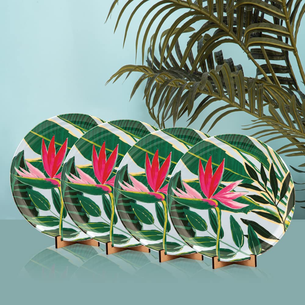 Pack of 4: Round Melamine Serving Plates - BPA Free, Floral Print | 10 inches | Ideal for Salads & Side Dishes
