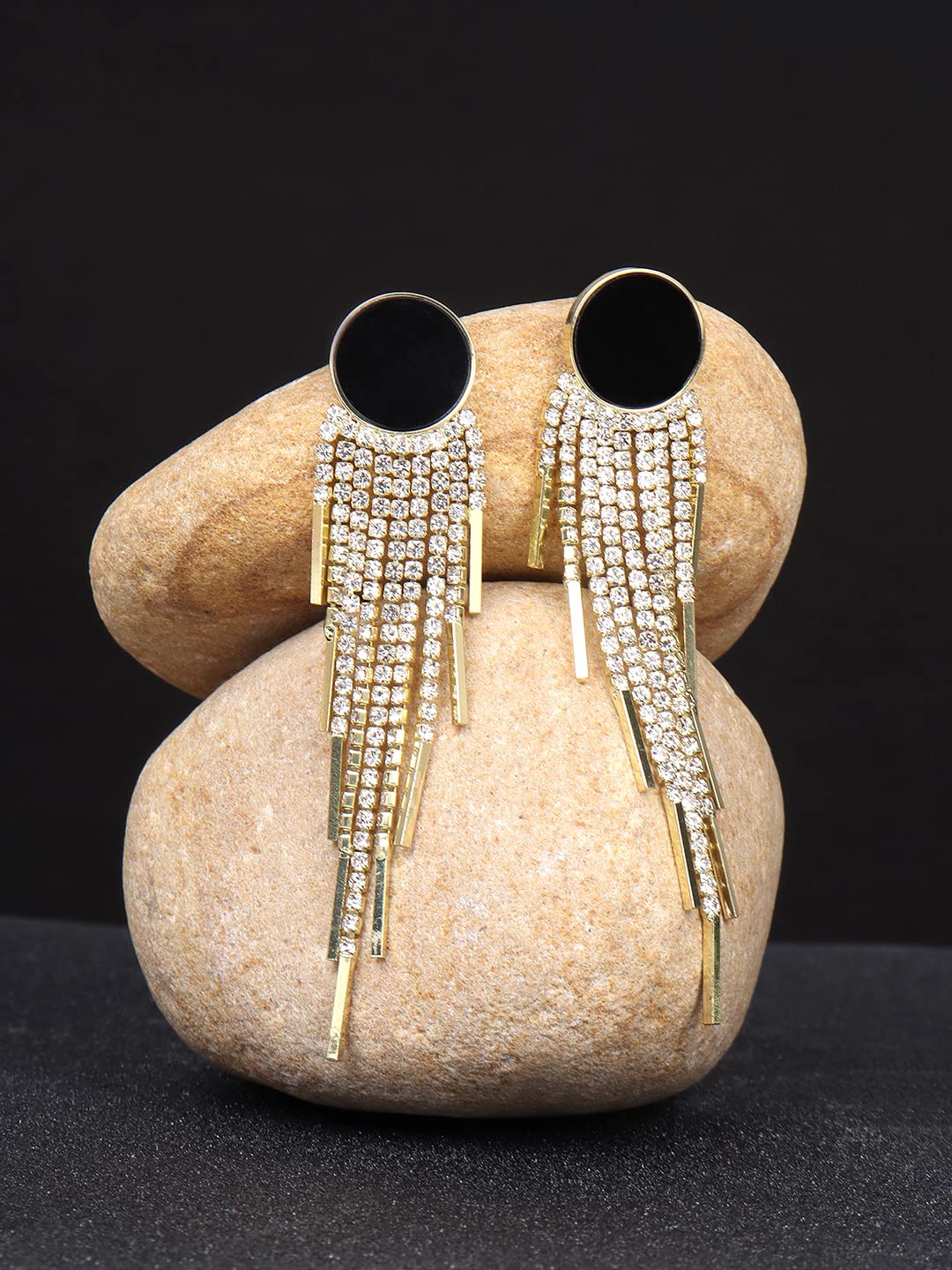 Yellow Chimes Black Long Chain Dangler Earrings - Elegant outfit accessory