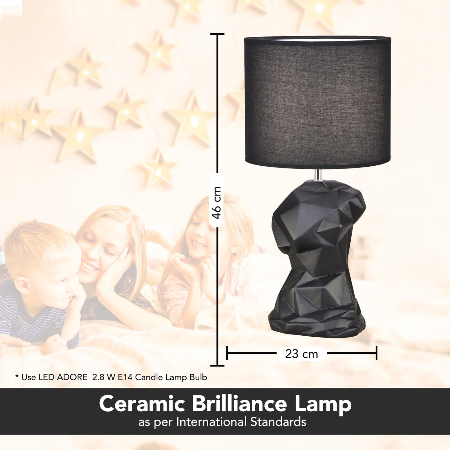 Ceramic Table Lamp - Modern Floral Design | Includes Corded Electric Night Light | Standard Size | Black