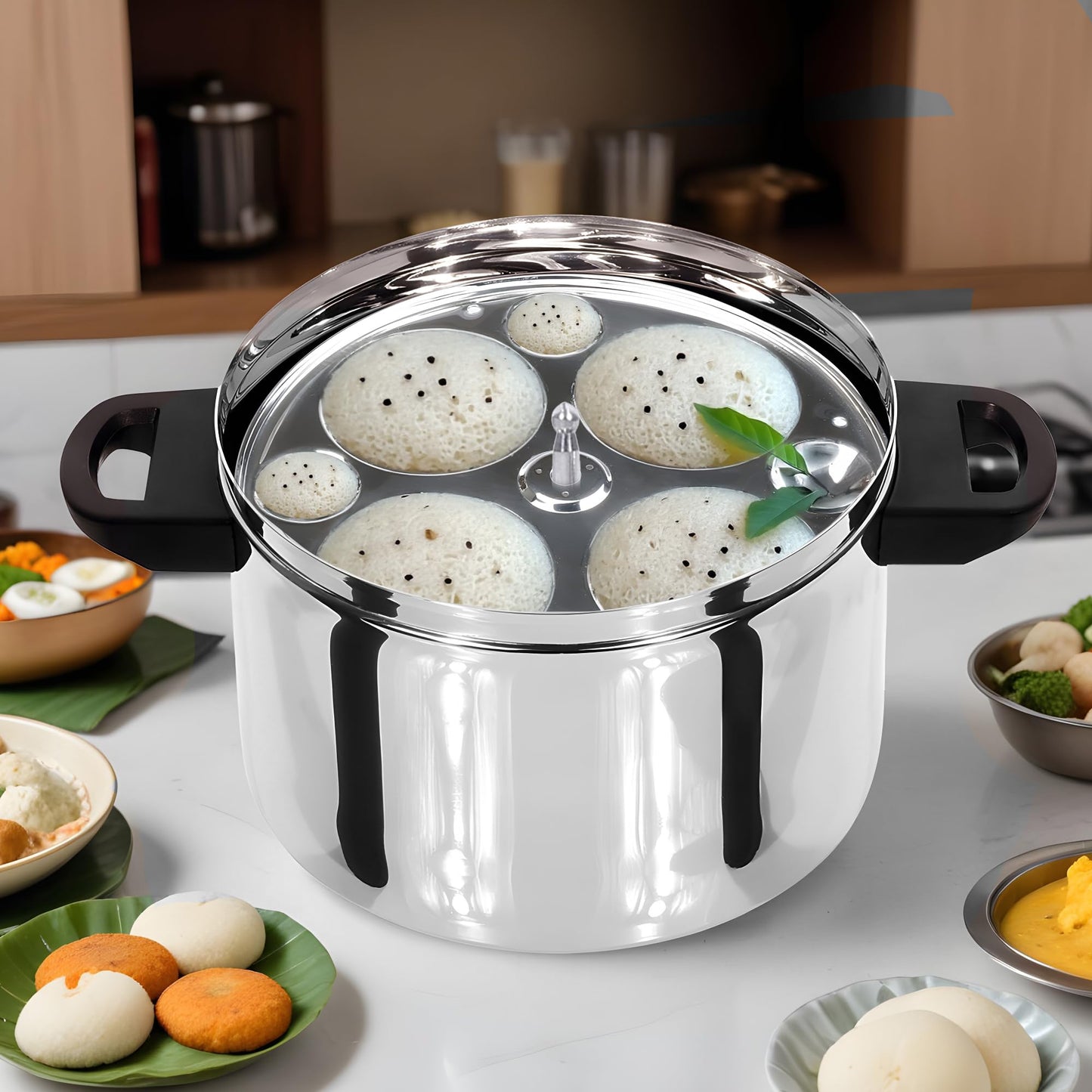 USHA SHRIRAM Stainless Steel Idli Cooker | Induction & Gas Friendly | Idly Maker with Stand | Steel Steamer For Cooking (Steamer + Idli Stand Combo (4 Plate))