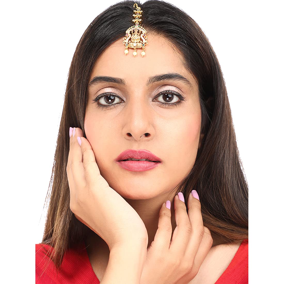 Yellow Chimes Gold Plated Lakshmi Maang Tikka - Festive accessory